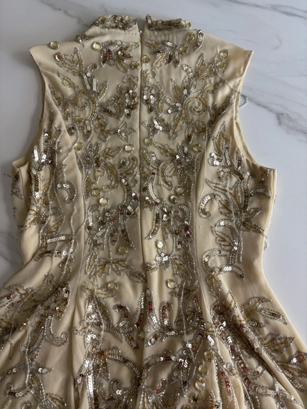 ASOS Cream Mini Dress with Gold Sequin Bead Embroidery Sz 4 - Picture 13 of 14